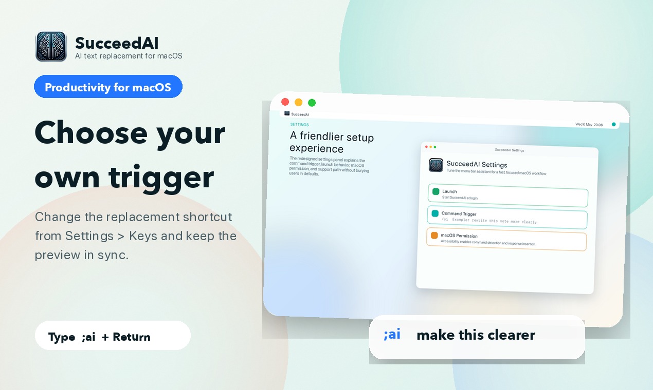 SucceedAI settings panel for changing the replacement trigger